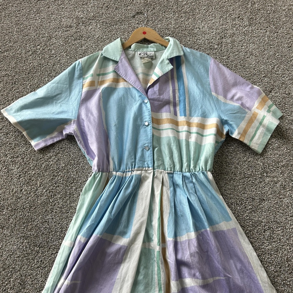 Vintage Willi Of California Dress Womens 14 Multicolor Stripe Fit & Flare Midi